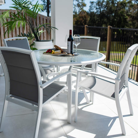 Shelby Coventry - 5pce (105x105) - White/Grey Outdoor Dining Set