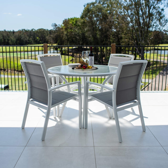 Shelby Coventry - 5pce (105x105) - White/Grey Outdoor Dining Set