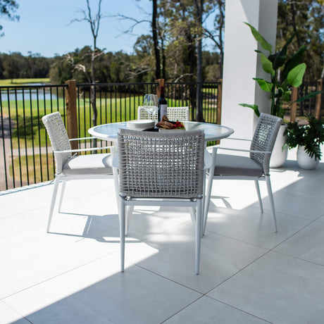 Vienna Rope Coventry - 5pce (105x105) - White/Grey Outdoor Dining Set