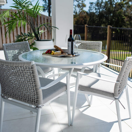 Vienna Rope Coventry - 5pce (105x105) - White/Grey Outdoor Dining Set