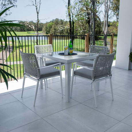 Vienna Rope Hudson - 5pce (90x90) - White/Grey Outdoor Dining Set