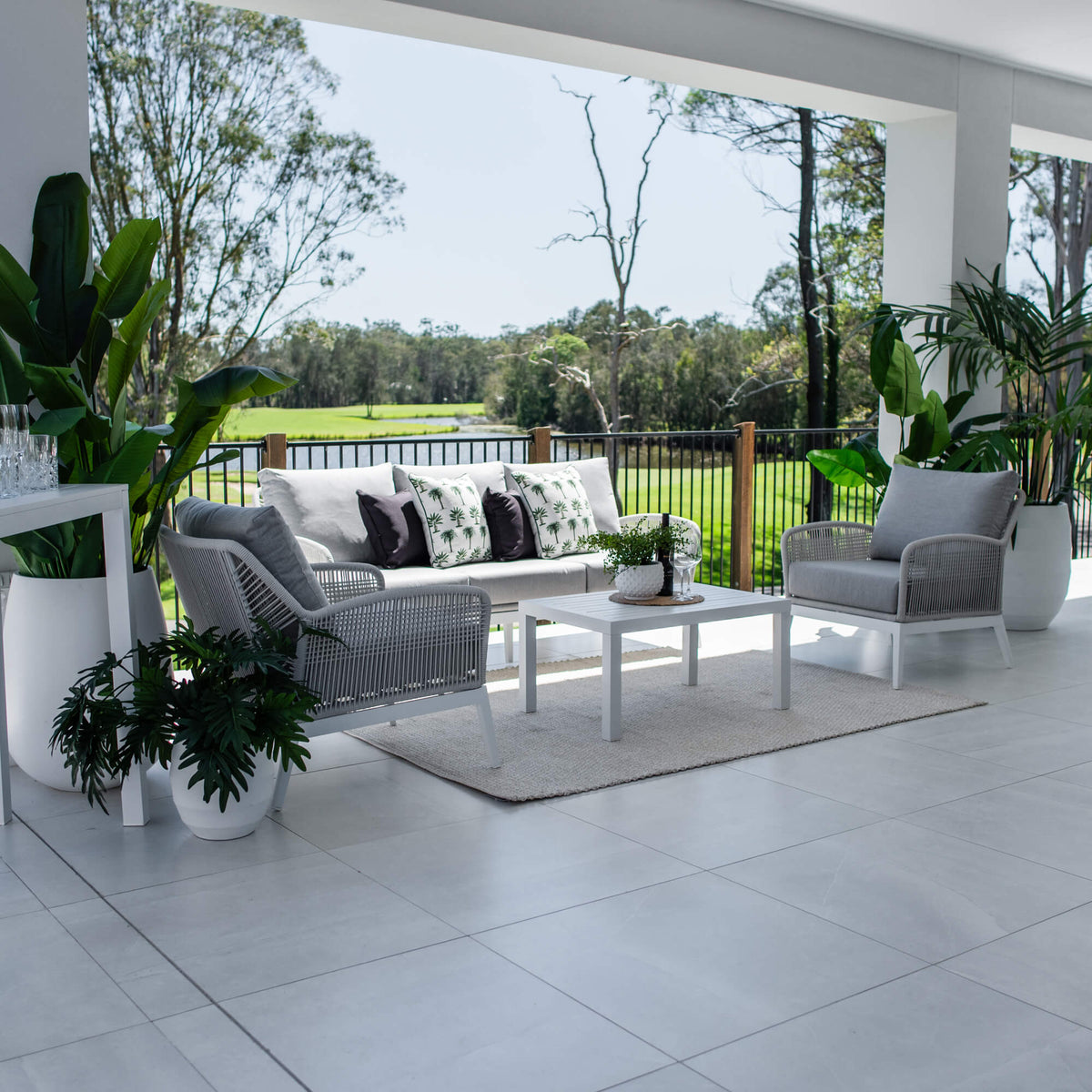 Bella Rope 3 - 4pce - White/Grey Outdoor Lounge Setting
