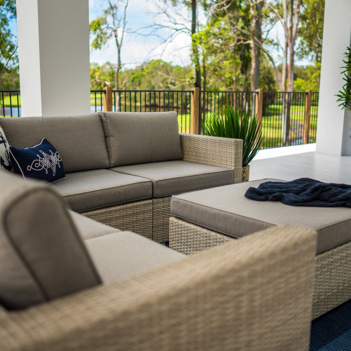 Cuban Modular Sofa - 6pce - Bone Outdoor Lounge Setting
