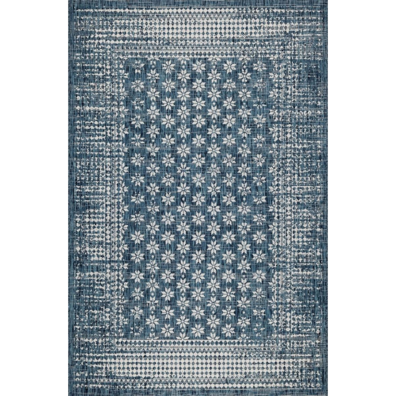 Pearl Blue Floral Polypropylene - Outdoor Rug