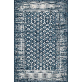 Pearl Blue Floral Polypropylene - Outdoor Rug