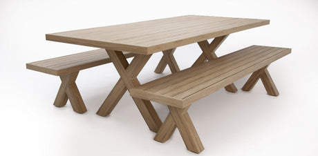 Ravenne 3pc Table and Bench Dining Setting - Timber Look