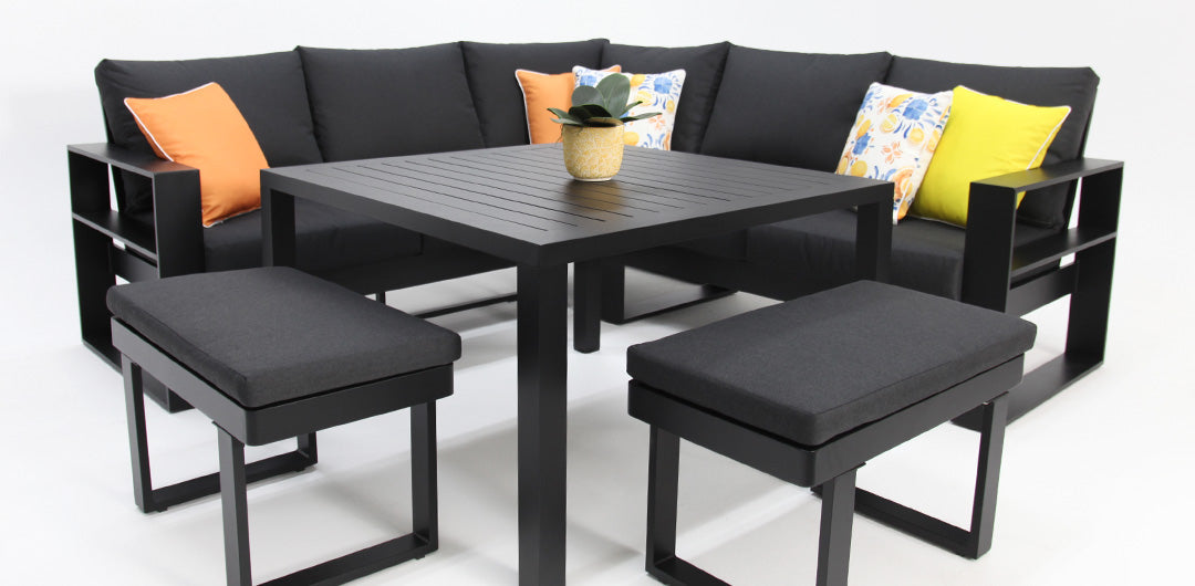 Hayman Corner Lounge Setting with Footstools - Black