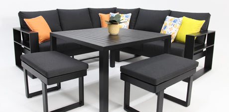 Hayman Corner Lounge Setting with Footstools - Black
