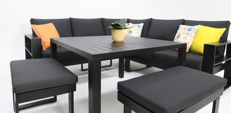 Hayman Corner Lounge Setting with Footstools - Black