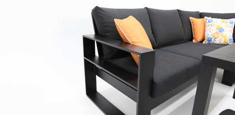 Hayman Corner Lounge Setting with Footstools - Black