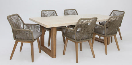 Veltis Albenga 7pc Travertine Dining Setting