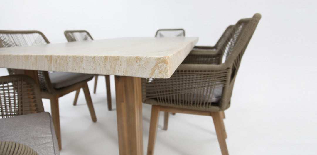 Veltis Albenga 7pc Travertine Dining Setting